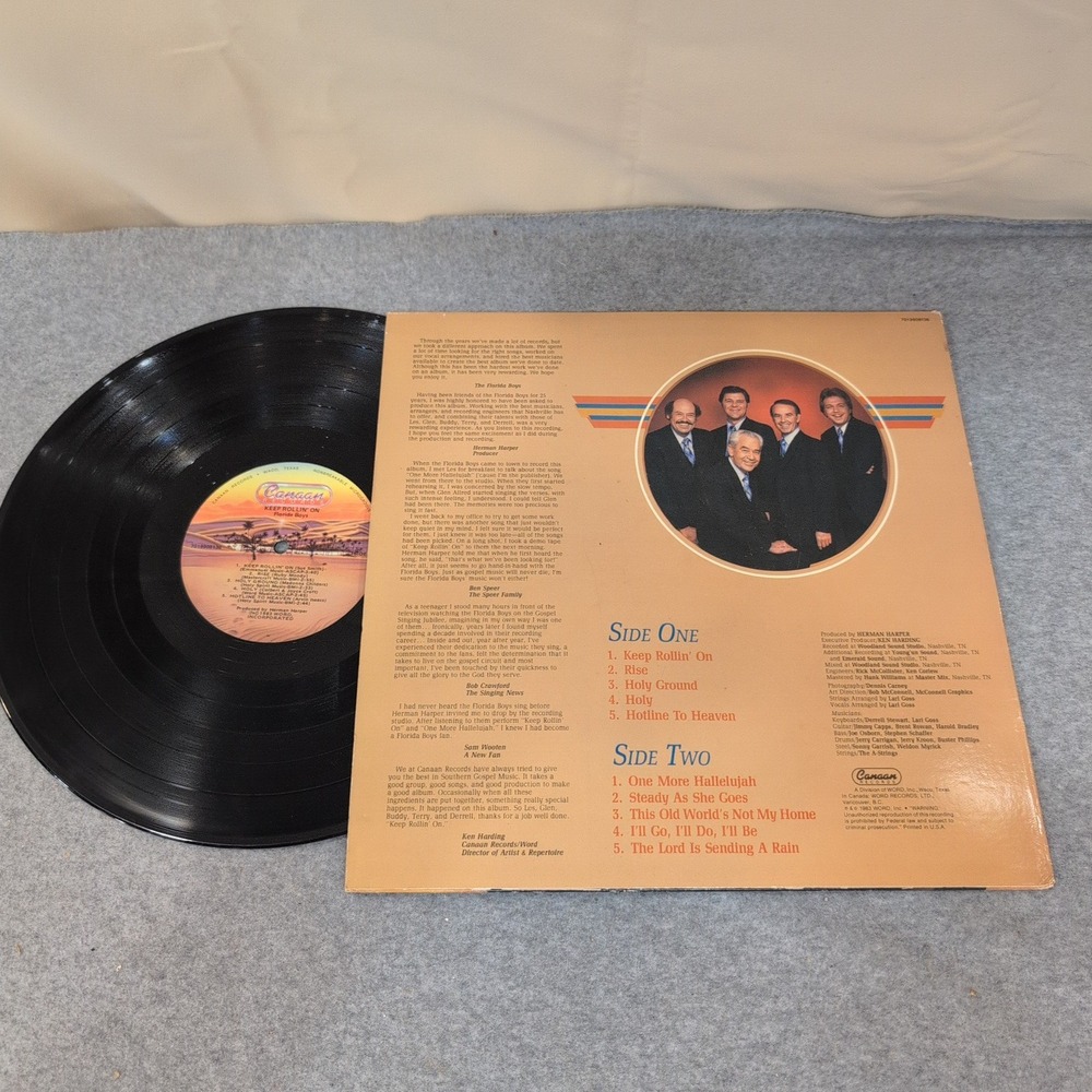 The Florida Boys Keep Rollin On Vinyl LP Canaan Records Southern Gospel CAS-9897 - Picture 2 of 2